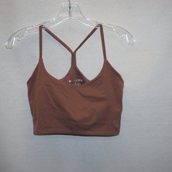GLYDER Strappy Crop Sports Bra Nude Cocoa Brown M - Picture 1 of 5